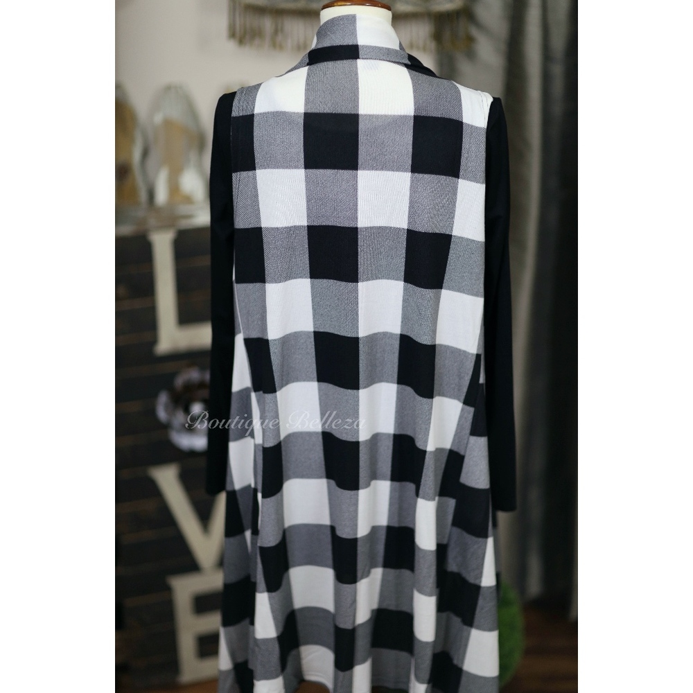 Black and White Buffalo Print Longline Vest - Picture 7 of 8